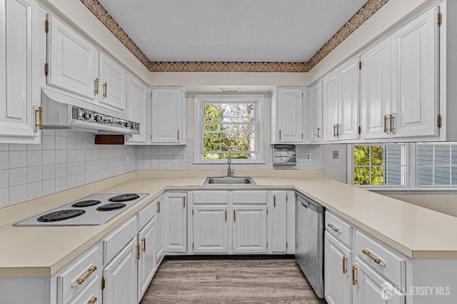 553-N Tilton Way, Monroe, NJ 08831 - kitchen with a sink, dishwasher, white electric stovetop, white cabinets, and a peninsula