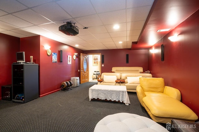 10 Eddie Ct, South Brunswick, NJ 08810 - home theater with carpet, a paneled ceiling, baseboards, and recessed lighting