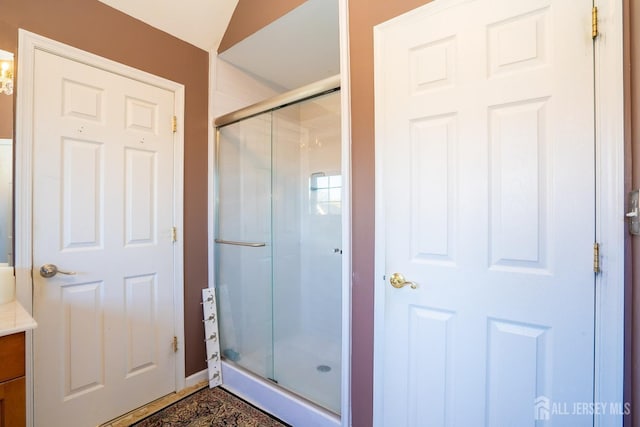 10 Eddie Ct, South Brunswick, NJ 08810 - bathroom with a shower stall, vanity, and baseboards