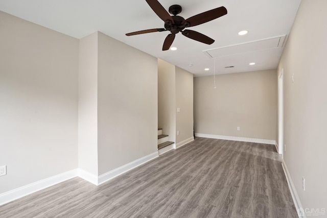 431-431 Garfield Ave, South Plainfield, NJ 07080 - empty room with attic access, ceiling fan, wood finished floors, and recessed lighting