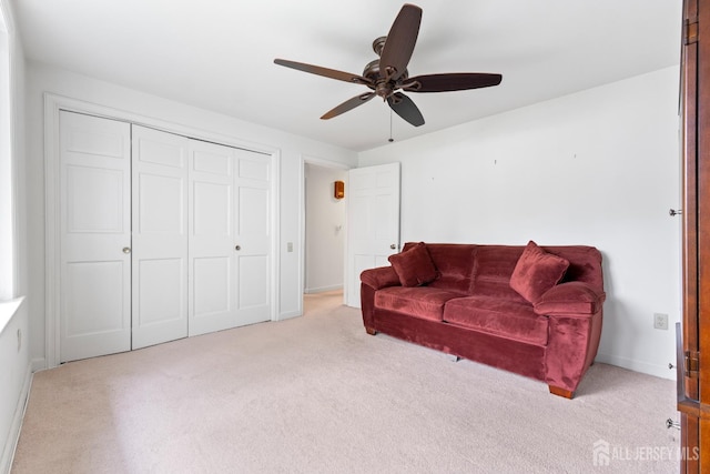 104 Glenwood Ln Unit A, Monroe, NJ 08831 - living area featuring light colored carpet, a ceiling fan, and baseboards
