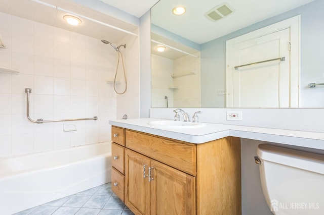 55 Leland Ave, Plainfield, NJ 07062 - bathroom featuring shower / bath combination, vanity, tile patterned flooring, and recessed lighting