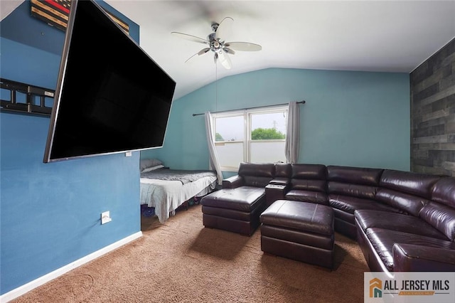 53 Second St, Edison, NJ 08837 - carpeted living area with ceiling fan and vaulted ceiling