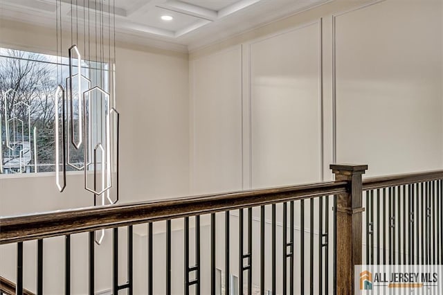 interior space with beamed ceiling and coffered ceiling