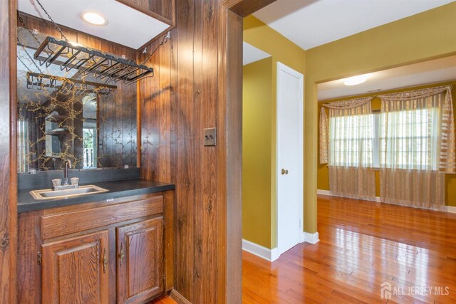 bathroom featuring hardwood / wood-style floors and vanity