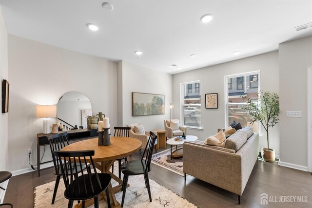 1305 Parker Blvd, West Windsor, NJ 08550 - dining room featuring baseboards, wood finished floors, recessed lighting, and stairs