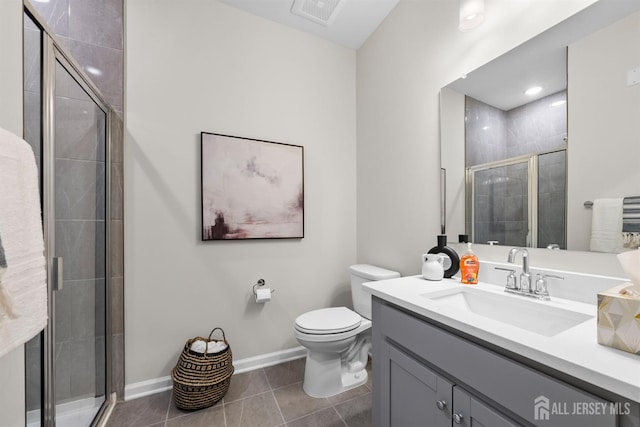 1305 Parker Blvd, West Windsor, NJ 08550 - bathroom with a stall shower, vanity, tile patterned flooring, baseboards, and toilet