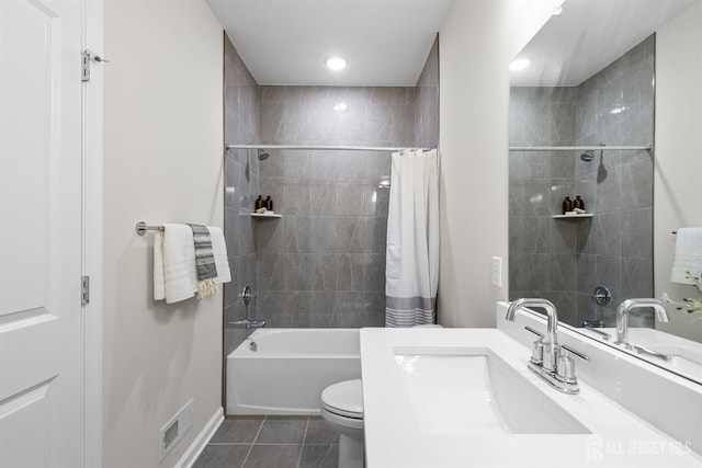 1305 Parker Blvd, West Windsor, NJ 08550 - bathroom with tile patterned floors, toilet, shower / tub combo, vanity, and baseboards