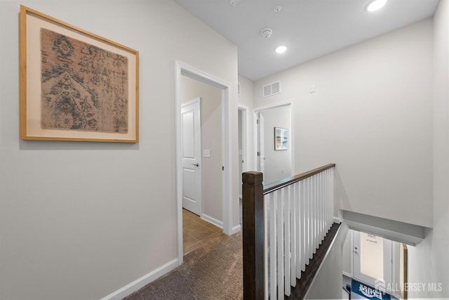 1305 Parker Blvd, West Windsor, NJ 08550 - hallway with an upstairs landing, carpet floors, recessed lighting, and baseboards
