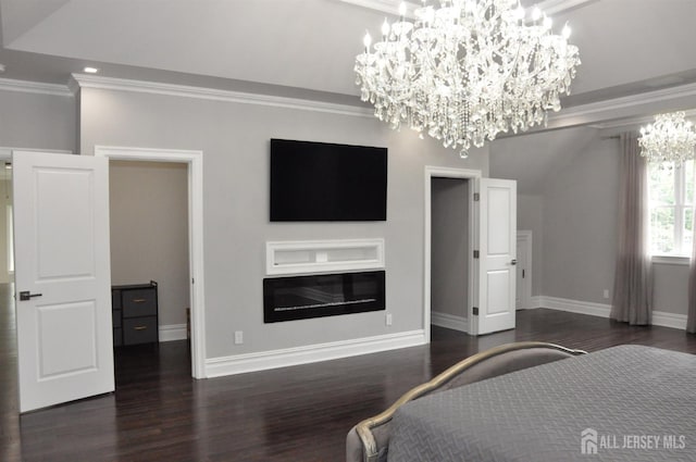 260 Church Ln, North Brunswick, NJ 08902 - bedroom featuring a chandelier, ornamental molding, wood finished floors, and recessed lighting