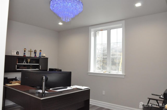 260 Church Ln, North Brunswick, NJ 08902 - office area with plenty of natural light, wood finished floors, and recessed lighting