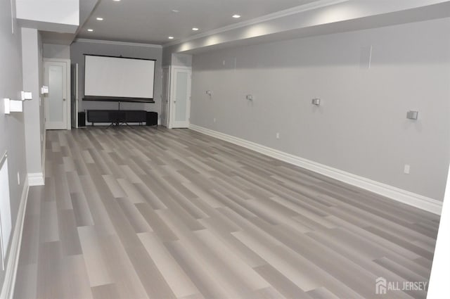 260 Church Ln, North Brunswick, NJ 08902 - cinema with crown molding, baseboards, recessed lighting, and light wood-style flooring