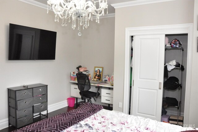 260 Church Ln, North Brunswick, NJ 08902 - bedroom with a chandelier, ornamental molding, a closet, and an office area
