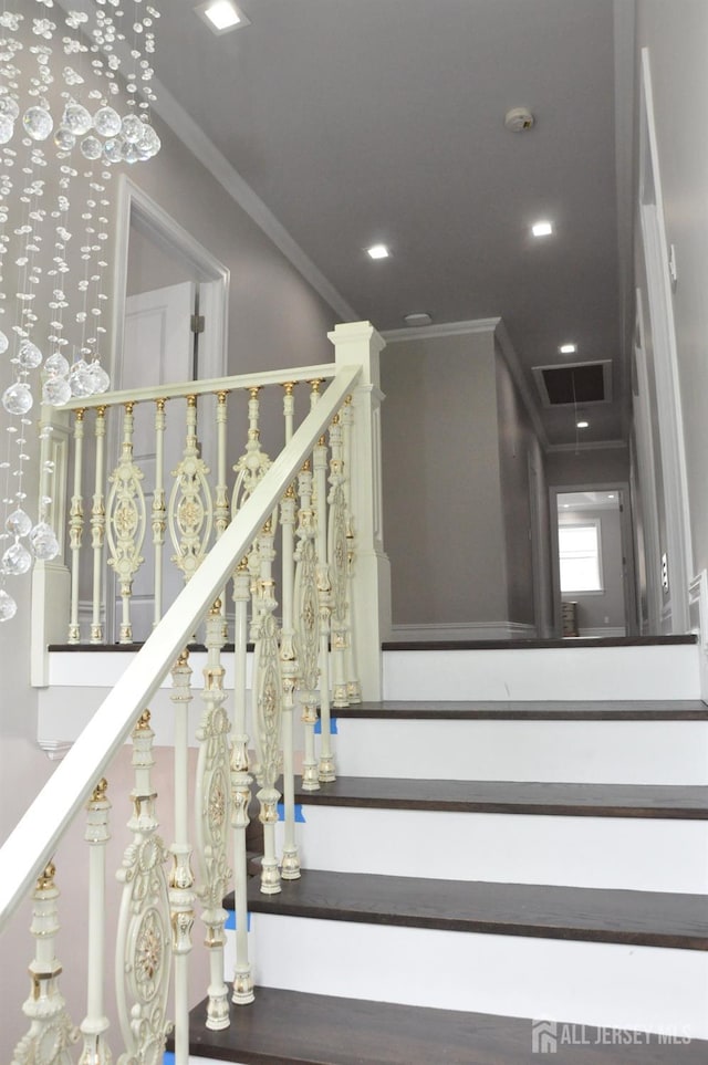 260 Church Ln, North Brunswick, NJ 08902 - stairway with ornamental molding and recessed lighting
