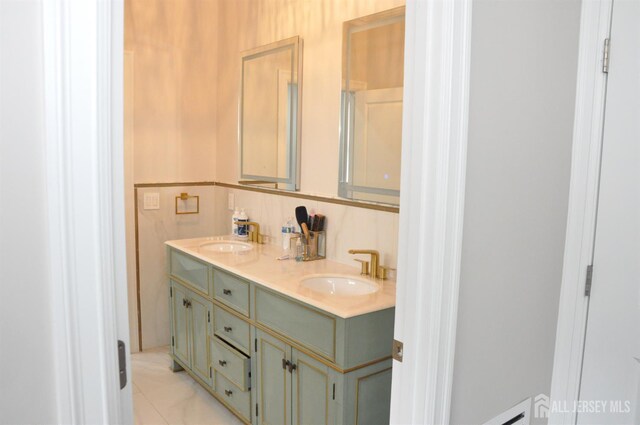 260 Church Ln, North Brunswick, NJ 08902 - full bath with double vanity and tile patterned flooring