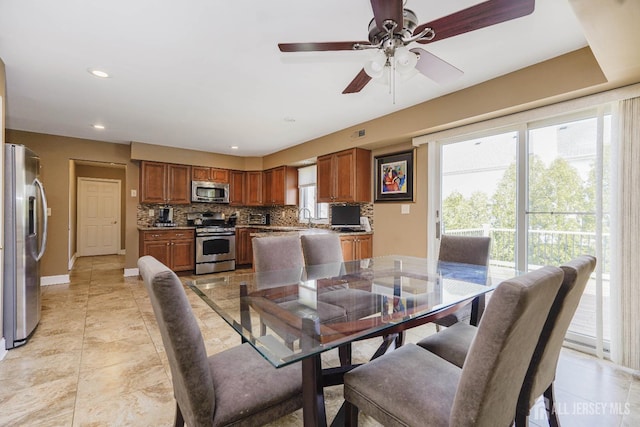415 Spotswood Englishtown Rd, Monroe, NJ 08831 - dining area featuring baseboards, ceiling fan, and recessed lighting