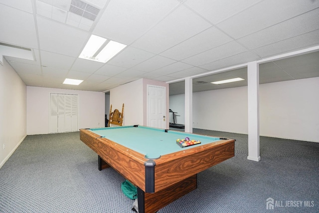 415 Spotswood Englishtown Rd, Monroe, NJ 08831 - recreation room with carpet flooring, a paneled ceiling, baseboards, and pool table