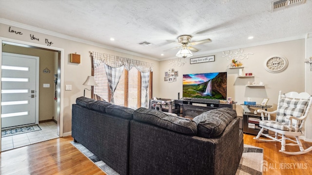 587 Malboro Rd, Old Bridge, NJ 08857 - living area with light wood-style flooring, a ceiling fan, ornamental molding, and recessed lighting