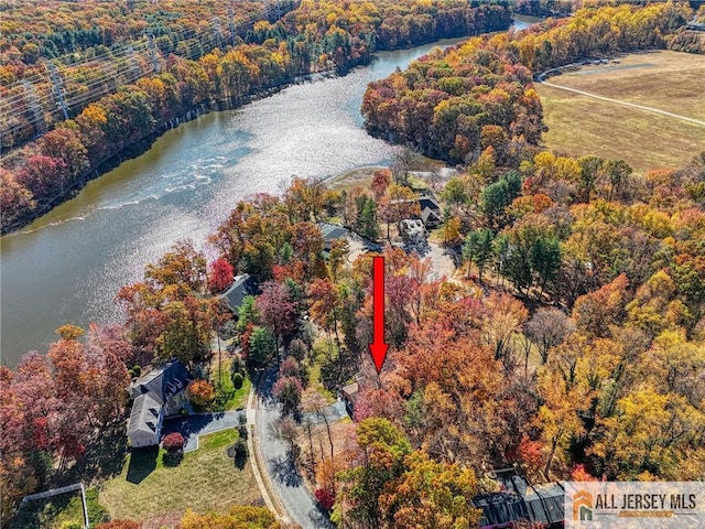 aerial view featuring a water view