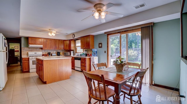 9 Toby Ter, Monroe, NJ 08831 - kitchen featuring white appliances, under cabinet range hood, ceiling fan, and light countertops