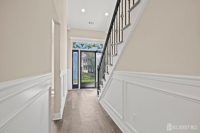 77 Winthrop Rd Unit C, Monroe Township, NJ 08331 - entrance foyer with wainscoting, a decorative wall, stairs, recessed lighting, and visible vents