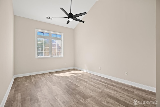 77 Winthrop Rd Unit C, Monroe Township, NJ 08331 - unfurnished room with a ceiling fan, visible vents, wood finished floors, baseboards, and lofted ceiling