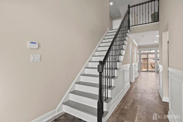 77 Winthrop Rd Unit C, Monroe Township, NJ 08331 - stairway with baseboards, a high ceiling, recessed lighting, and wood finished floors