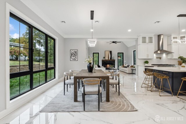 dining space with ceiling fan