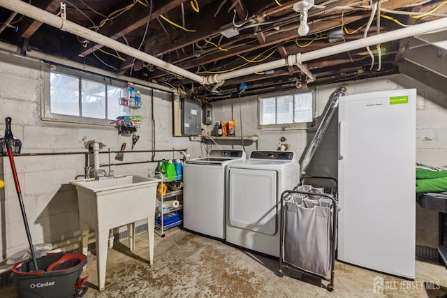 263 Bordentown Ave, South Amboy, NJ 08879 - washroom featuring washer and dryer, electric panel, and healthy amount of natural light