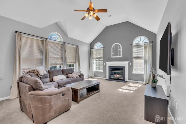 4 Angelina Ct, Monroe, NJ 08831 - living area with a ceiling fan, plenty of natural light, carpet, baseboards, and vaulted ceiling