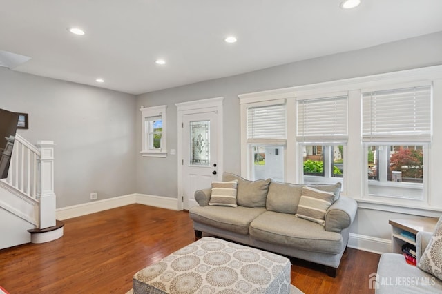 147 Grove Ave, Woodbridge Proper, NJ 07095 - living area with wood finished floors, recessed lighting, and stairway