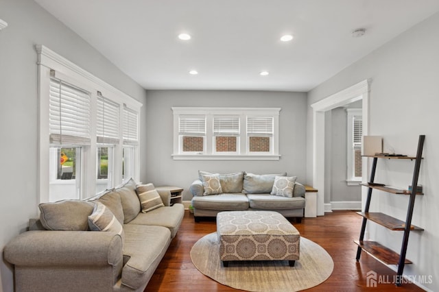 147 Grove Ave, Woodbridge Proper, NJ 07095 - living room featuring recessed lighting and dark wood-style flooring