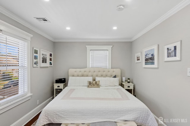 147 Grove Ave, Woodbridge Proper, NJ 07095 - bedroom featuring crown molding, dark wood-style floors, and recessed lighting