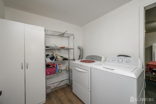 45 Lake Ave, Helmetta, NJ 08828 - washroom featuring separate washer and dryer and dark wood-type flooring