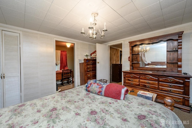 45 Lake Ave, Helmetta, NJ 08828 - bedroom with a chandelier, crown molding, carpet, and a closet