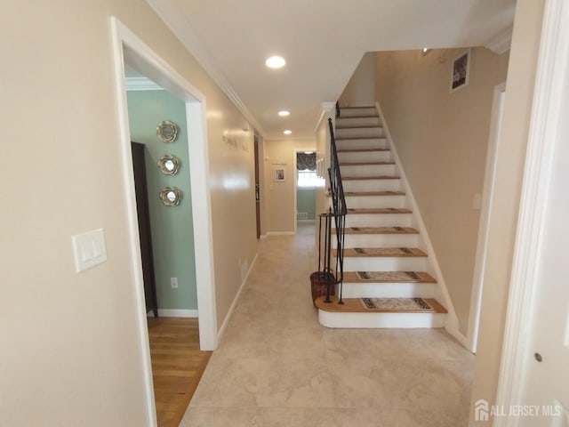 18 Timber Rd, East Brunswick, NJ 08816 - stairs featuring recessed lighting, crown molding, and baseboards
