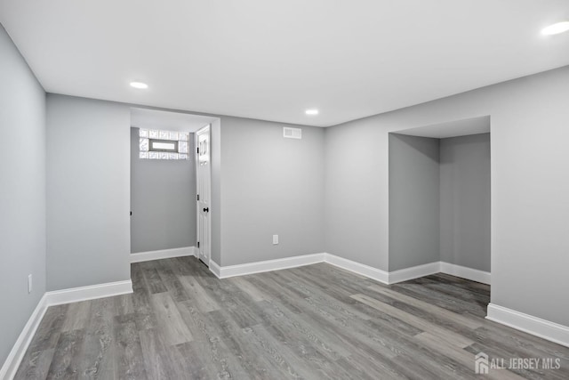 basement with wood-type flooring