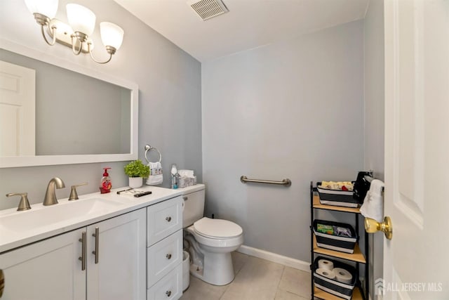 bathroom with tile patterned flooring, vanity, and toilet