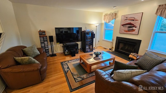 living room featuring light wood-type flooring