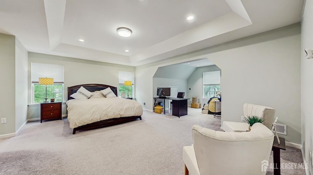 612 Magnolia Rd, North Brunswick, NJ 08902 - carpeted bedroom with multiple windows, a tray ceiling, baseboards, and recessed lighting