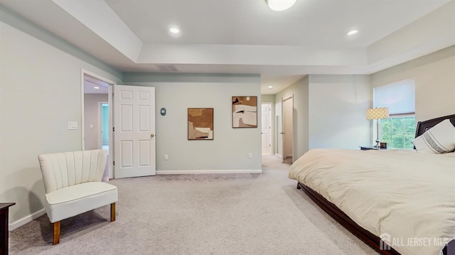 612 Magnolia Rd, North Brunswick, NJ 08902 - bedroom with light colored carpet, a tray ceiling, recessed lighting, and baseboards