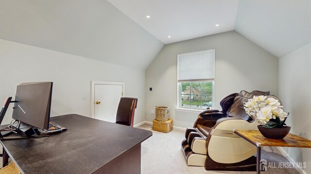 612 Magnolia Rd, North Brunswick, NJ 08902 - office featuring vaulted ceiling, light carpet, and baseboards