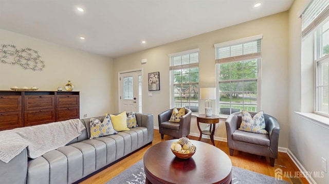 612 Magnolia Rd, North Brunswick, NJ 08902 - living room with plenty of natural light, light wood finished floors, recessed lighting, and baseboards