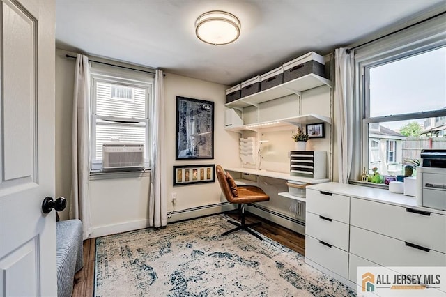 121 E Cliff Rd, Colonia, NJ 07067 - office area featuring light wood-style flooring, cooling unit, and baseboard heating