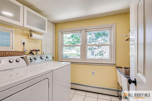 121 E Cliff Rd, Colonia, NJ 07067 - laundry area featuring a baseboard radiator, independent washer and dryer, and light tile patterned floors