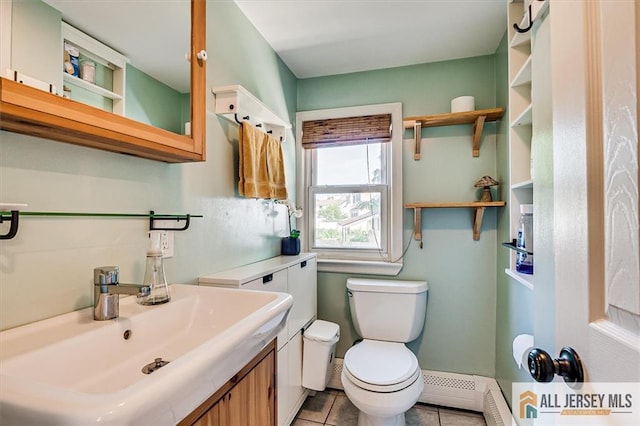 121 E Cliff Rd, Colonia, NJ 07067 - bathroom with baseboard heating, tile patterned floors, and vanity
