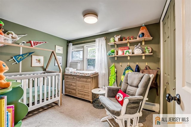 121 E Cliff Rd, Colonia, NJ 07067 - bedroom with light carpet and baseboard heating
