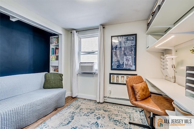 121 E Cliff Rd, Colonia, NJ 07067 - office area with wood finished floors, cooling unit, and a baseboard radiator