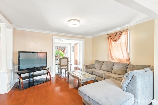 68 Pennsylvania Ave, Perth Amboy, NJ 08861 - living area with ornate columns, ornamental molding, and wood finished floors