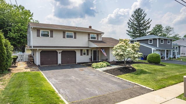 1208 Omaha Rd, North Brunswick, NJ 08902 - traditional-style house featuring asphalt driveway, a garage, and a chimney